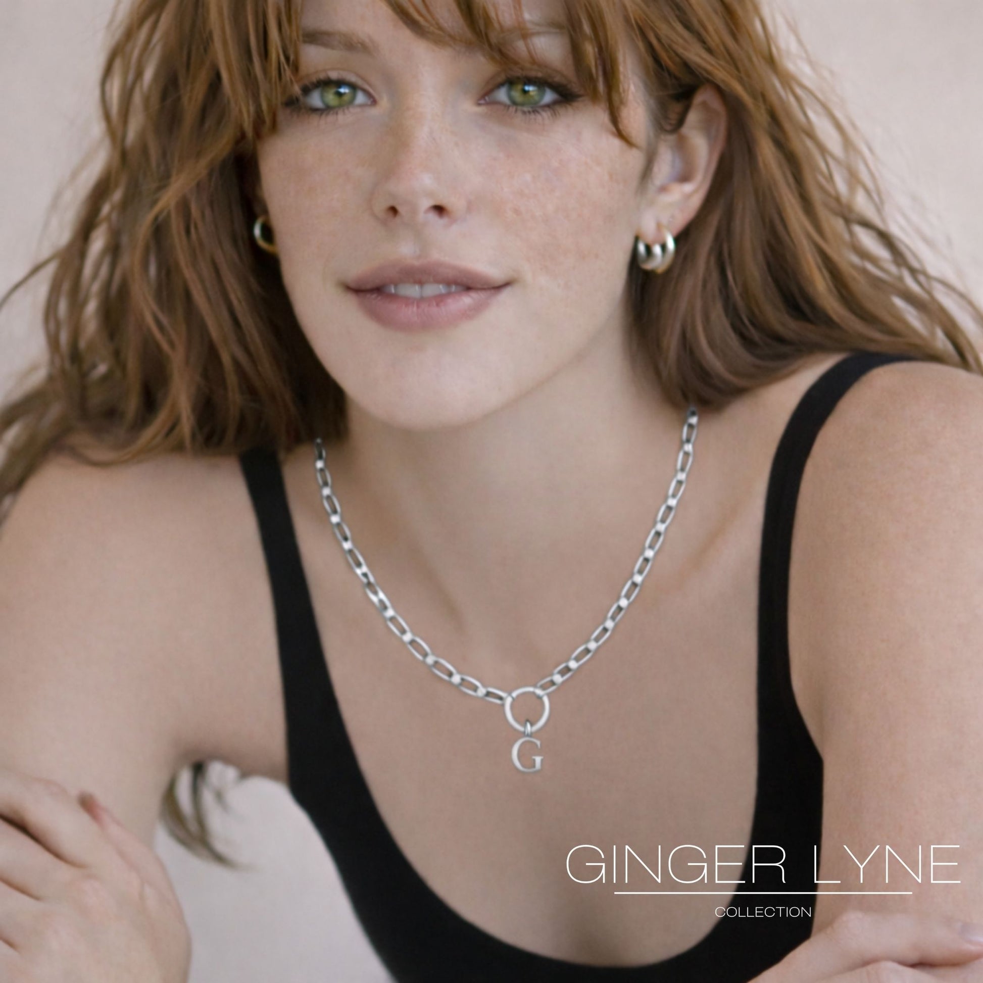 PaperclipLinkCircleCarabinerIntialLetterCharmHolderNecklaceforWomenStainlessSteel20"GingerLyne_Gold-7