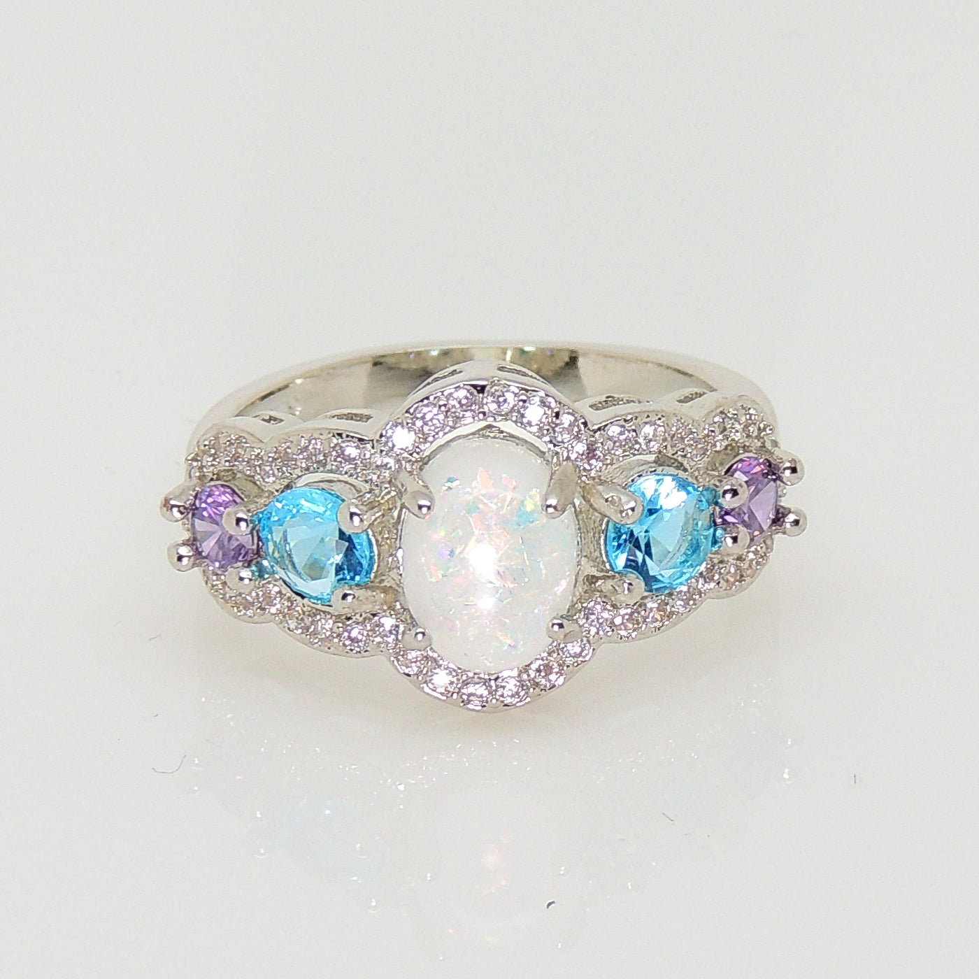 Riley Statement Ring White Fire Opal Purple Blue Cz Womens Ginger Lyne Collection