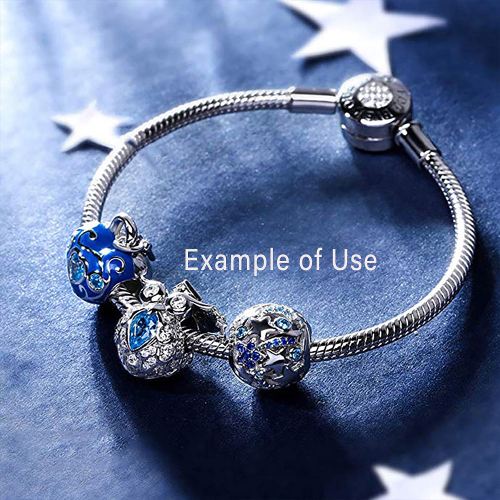 Owl Charm European Bead Blue CZ Sterling Silver Green Enamel Ginger Lyne Collection - Owl-107