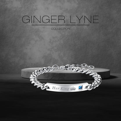 HisQueenorHerKingBraceletforWomenbyGingerLyneStainlessSteelIDStylePinkCZAdjustableto7.5"_Silver-7