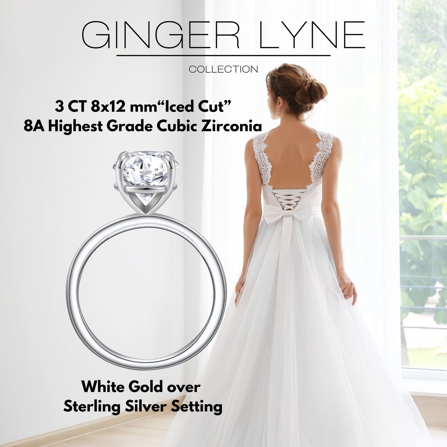 Solitaire 3 Ct Oval Engagement Ring for Women Sterling Silver CZ Ginger Lyne Collection