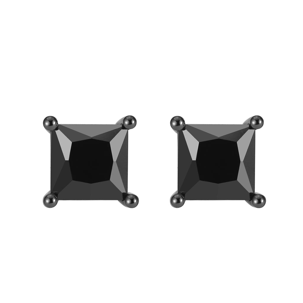 Princess Black Stud Earrings Cubic Zirconia Sterling Silver Ginger Lyne Collection