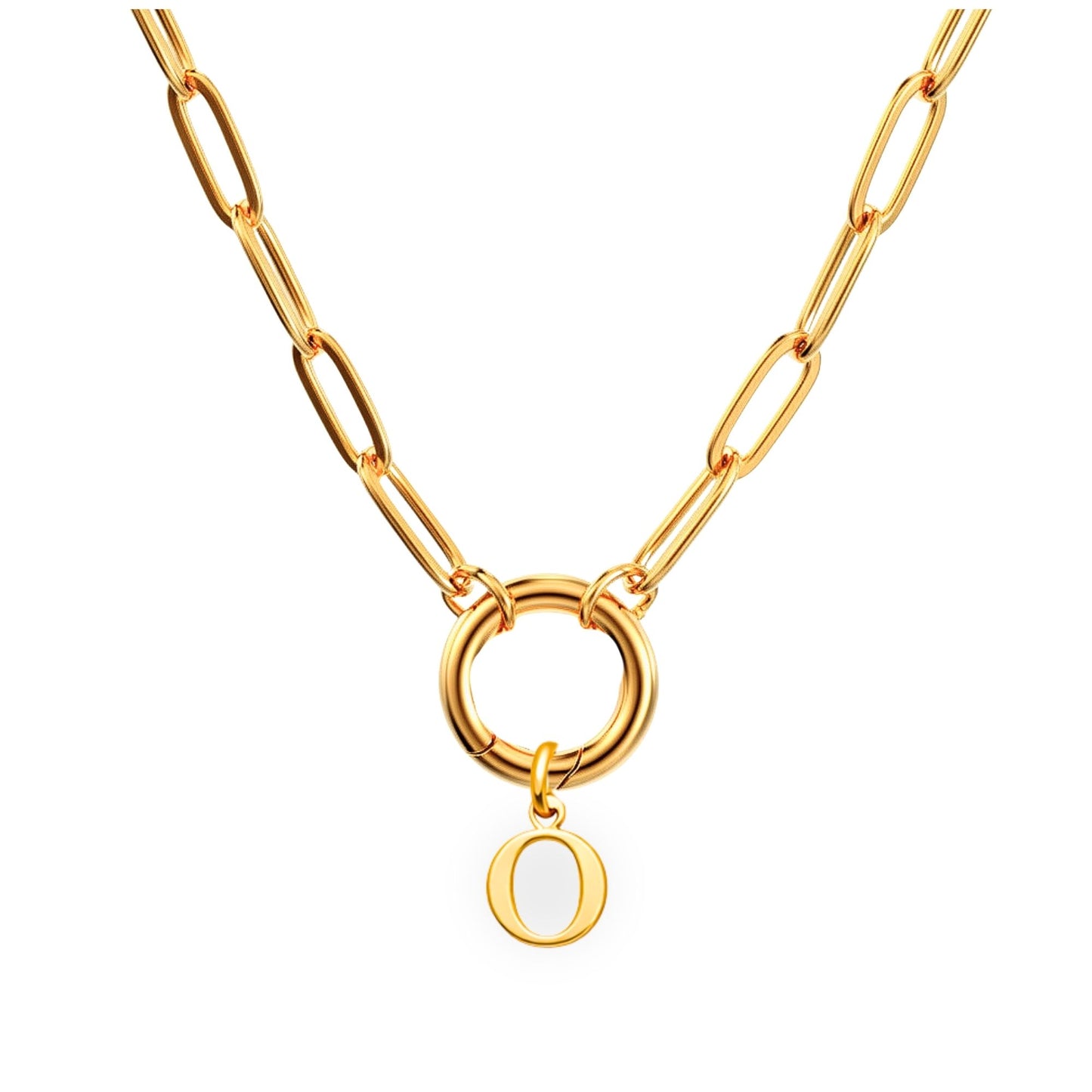 PaperclipLinkCircleCarabinerIntialLetterCharmHolderNecklaceforWomen18ktGoldPlatedStainlessSteelGingerLyne_Gold-O-1