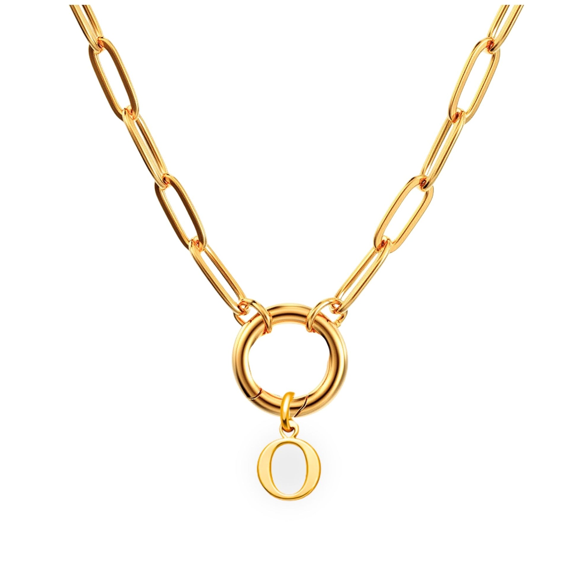 PaperclipLinkCircleCarabinerIntialLetterCharmHolderNecklaceforWomen18ktGoldPlatedStainlessSteelGingerLyne_Gold-O-1