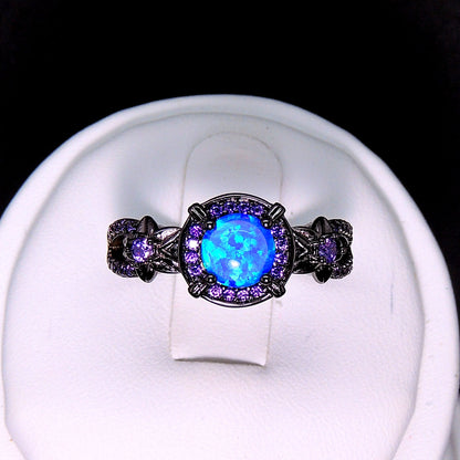 Sloane Statement Ring Womens Blue Black Plated Fire Opal Ginger Lyne Collection - Blue,8