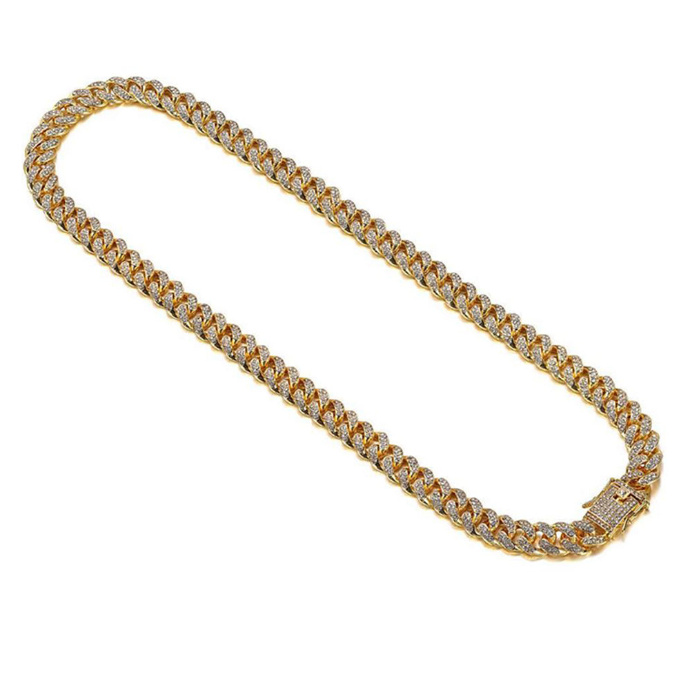 Gold Cuban Link Chain Necklace Iced Out Hip Hop Men Women Ginger Lyne Collection - 24 Inch Gold