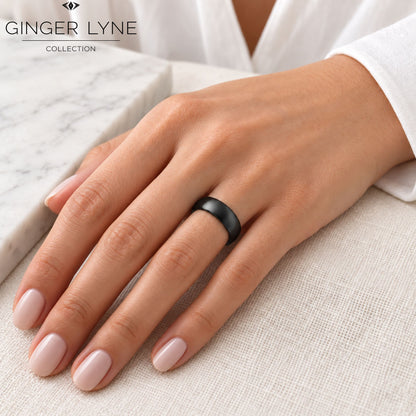 Black6mmStainlessSteelWeddingBandRingforWomenorMenbyGingerLyneSize10_6mmBlack-4