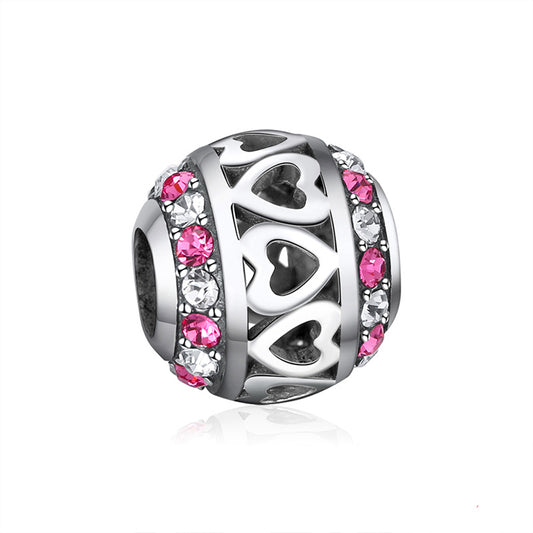 Heart Charm European Bead Sterling Silver Pink CZ Ginger Lyne Collection