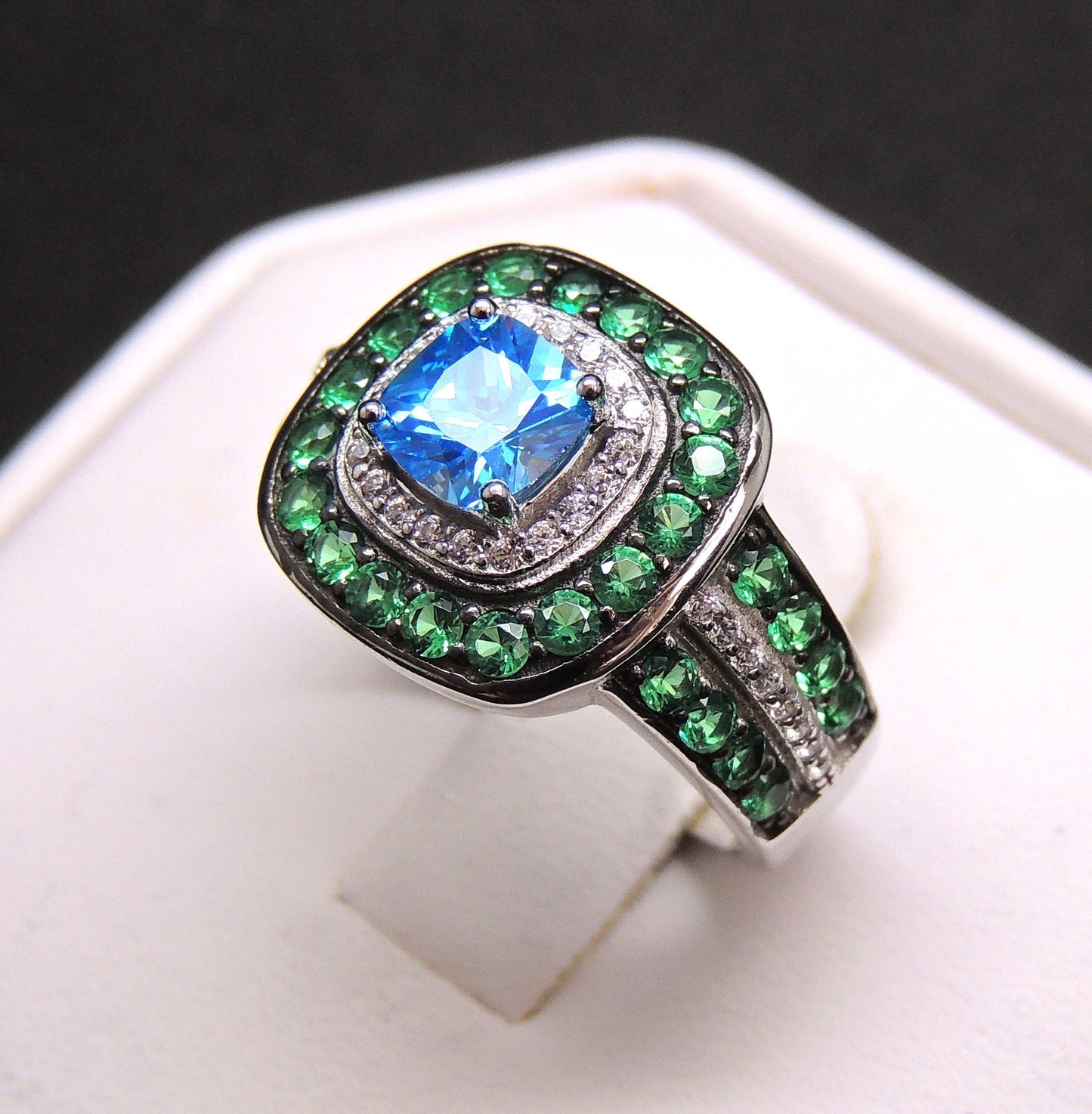 Hollie Statement Ring Halo Green Blue Cz Sterling Silver Womens Ginger Lyne Collection Size 6