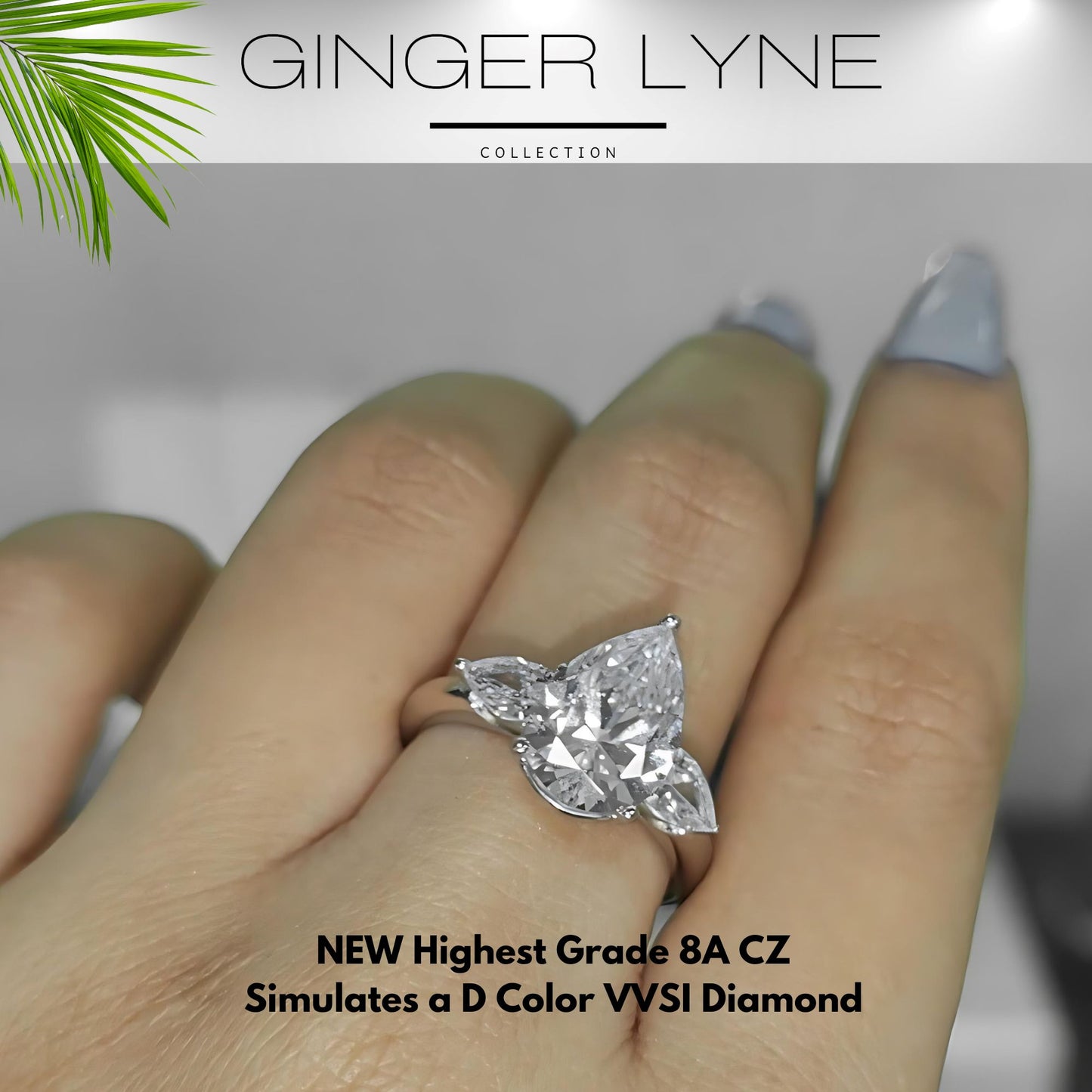 Pear Engagement Ring for Women by Ginger Lyne 3.78 Ct Sterling Silver Wedding Rings