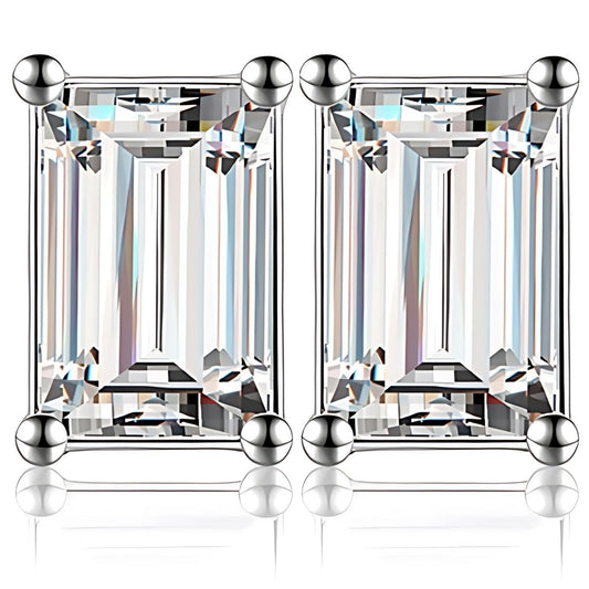 Emerald Cut Stud Earrings for Women 7.5 Ct Sterling Silver Studs for her Ginger Lyne Collection