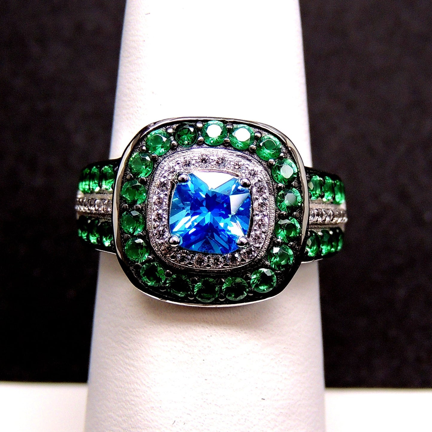 Hollie Statement Ring Halo Green Blue Cz Sterling Silver Womens Ginger Lyne Collection Size 6