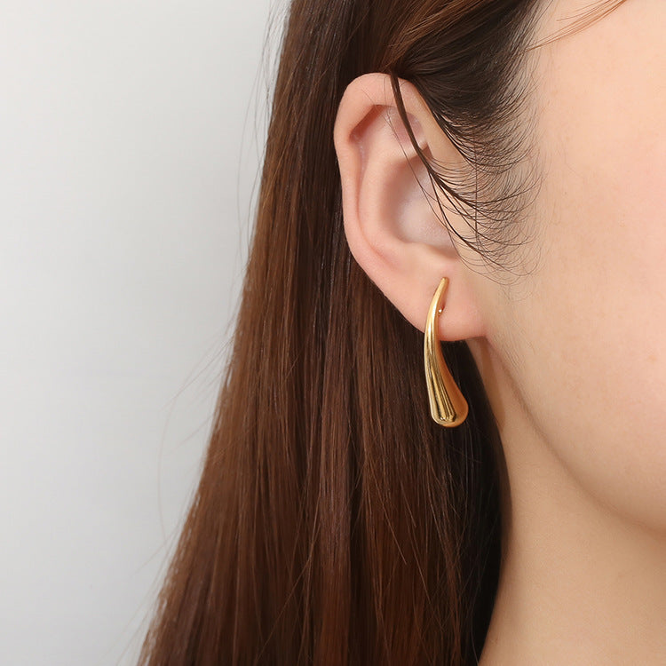 Teardrop Drop Earrings for Women Gold Stainless Steel  Studs Ginger Lyne Collection - Silver