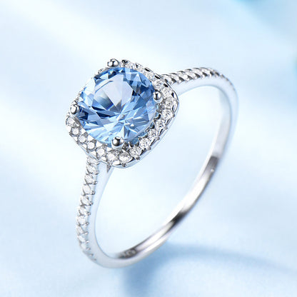Halo Engagement Ring for Women Blue Topaz Sterling Silver Ginger Lyne Collection - 10