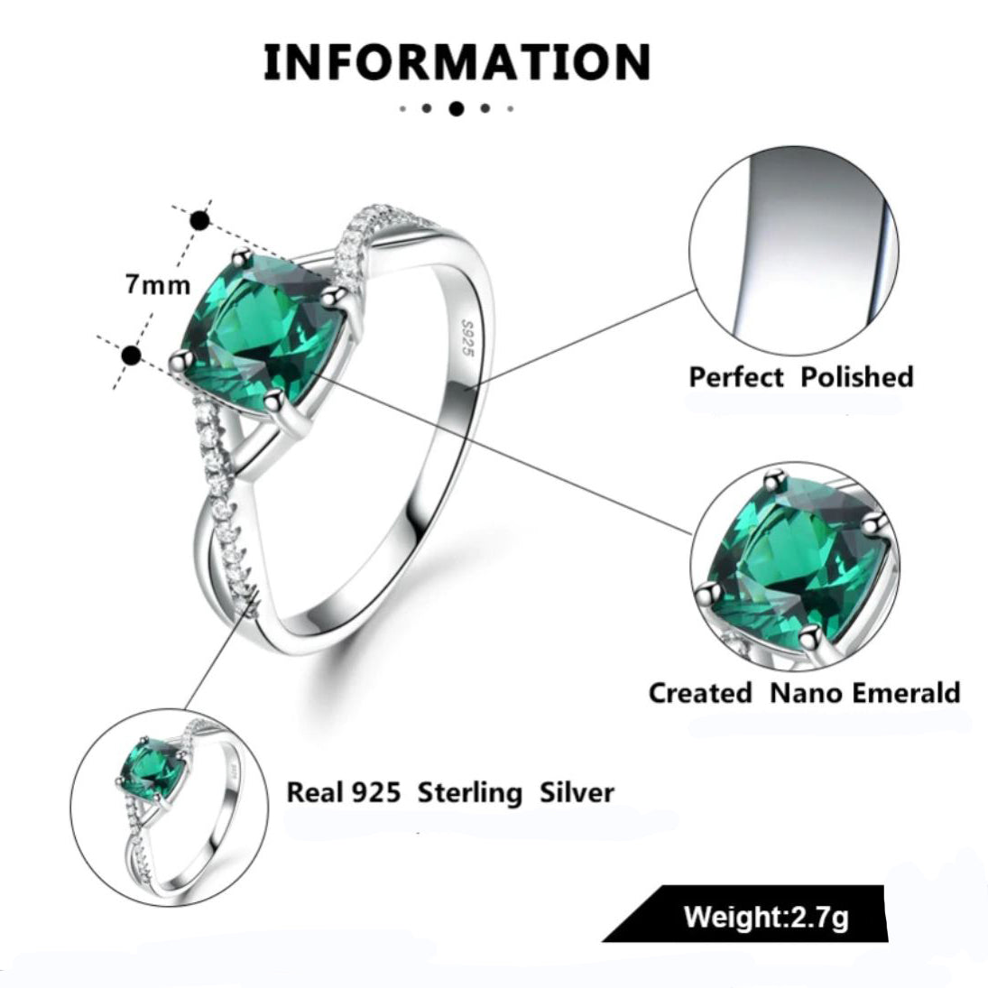 Emerald Engagement Ring for Women Cz Sterling Silver Ginger Lyne Collection - 6