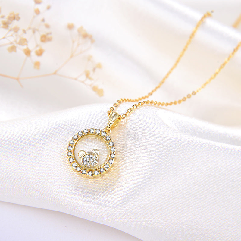 Floating CZ Bear Necklace for Women Gold Plated Sterling Silver Ginger Lyne Collection - Necklace
