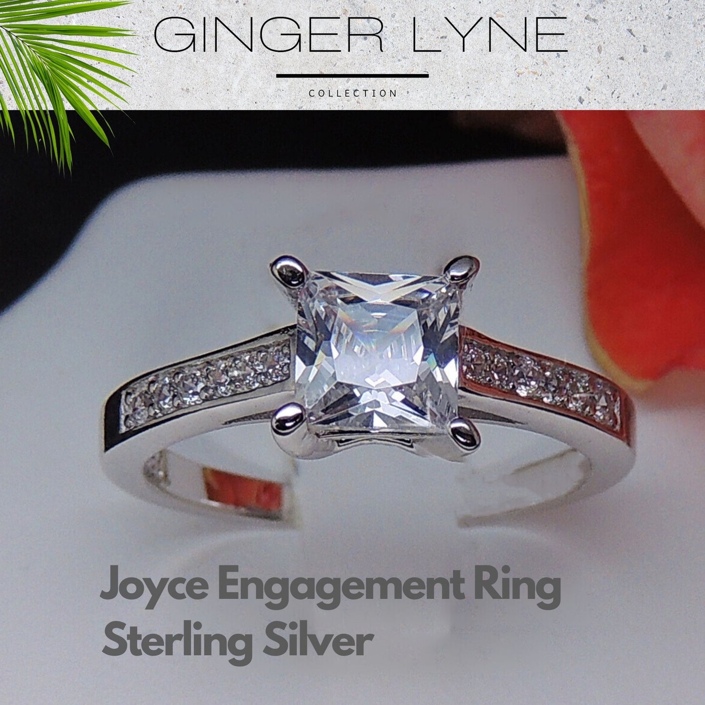 Princess Cut Cz Engagement Ring for Women Sterling Silver Wedding Ring for Her Ginger Lyne