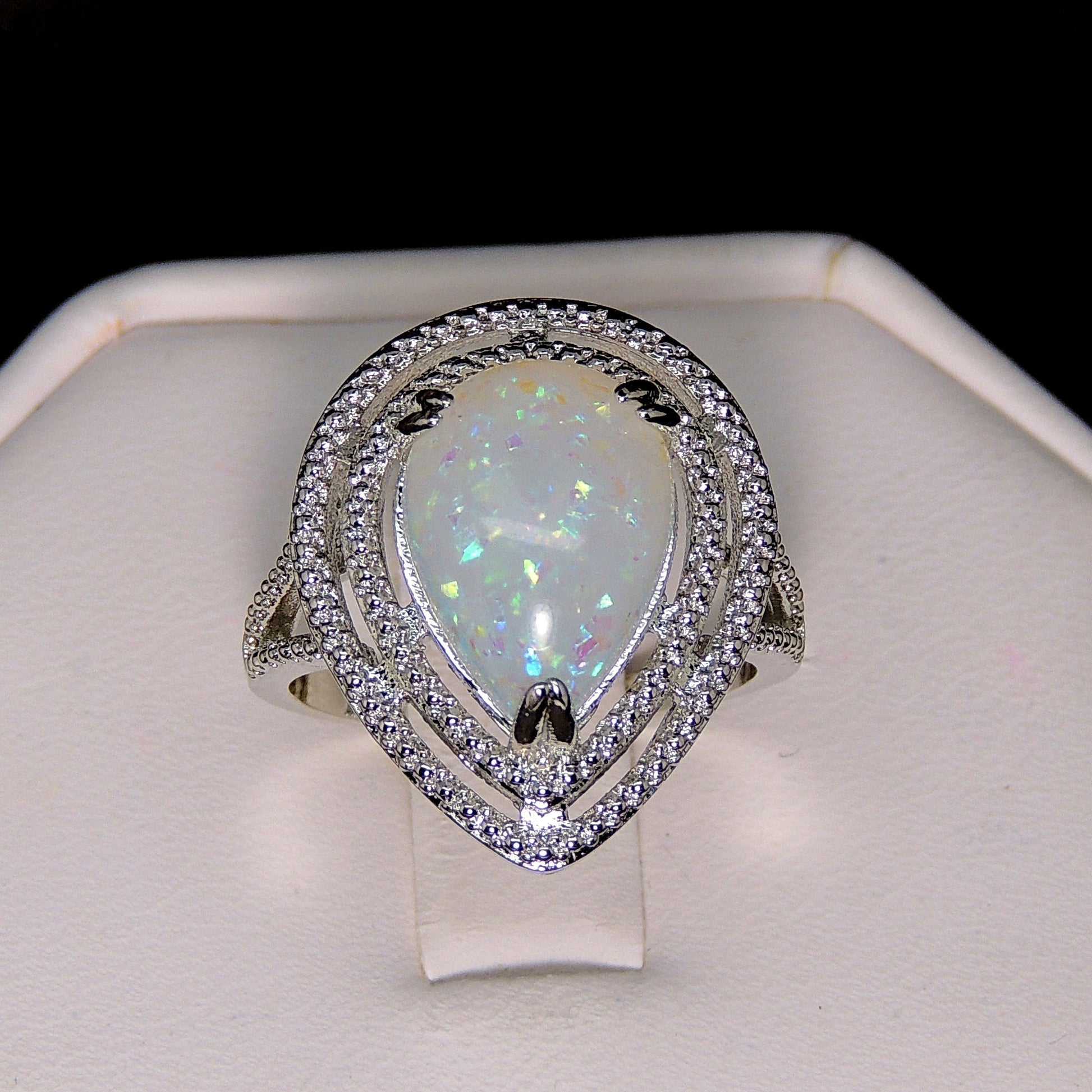 DanniStatementRingTeardropSimulatedFireOpalWomensGingerLyneCollection_Silver-2