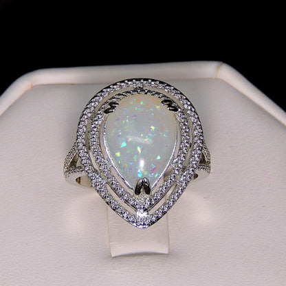 DanniStatementRingTeardropSimulatedFireOpalWomensGingerLyneCollection_Silver-2