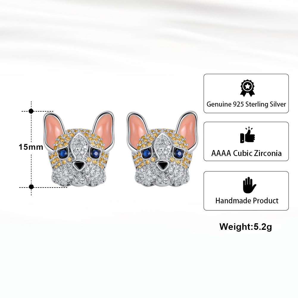 Frenchie Dog Stud Earrings for Women French Bulldog  Cubic Zirconia Ginger Lyne Collection - Frenchie-Brown