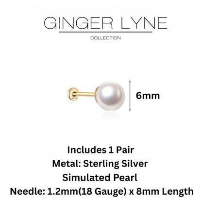 PearlFlatBackEarringsforWomenSterlingSilverCartilageHelixUpperLobeBodyPiercingStudGingerLyne_Gold-6