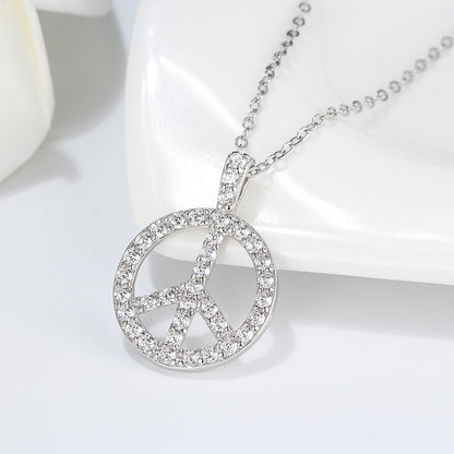 Peace Sign Pendant Necklace for Women Sterling Silver Clear Cz Ginger Lyne Collection