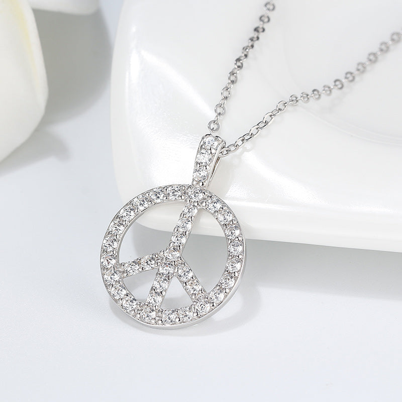 Peace Sign Pendant Necklace for Women Sterling Silver Clear Cz Ginger Lyne Collection