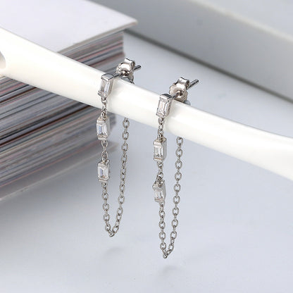 Chain Dangle Earrings for Women Emerald Cut Cz Sterling Silver Ginger Lyne Collection