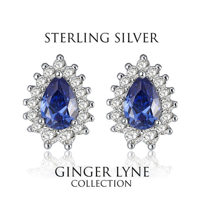 Pear Teardrop Stud Earrings for Women Sterling Silver Blue Cz Ginger Lyne Collection