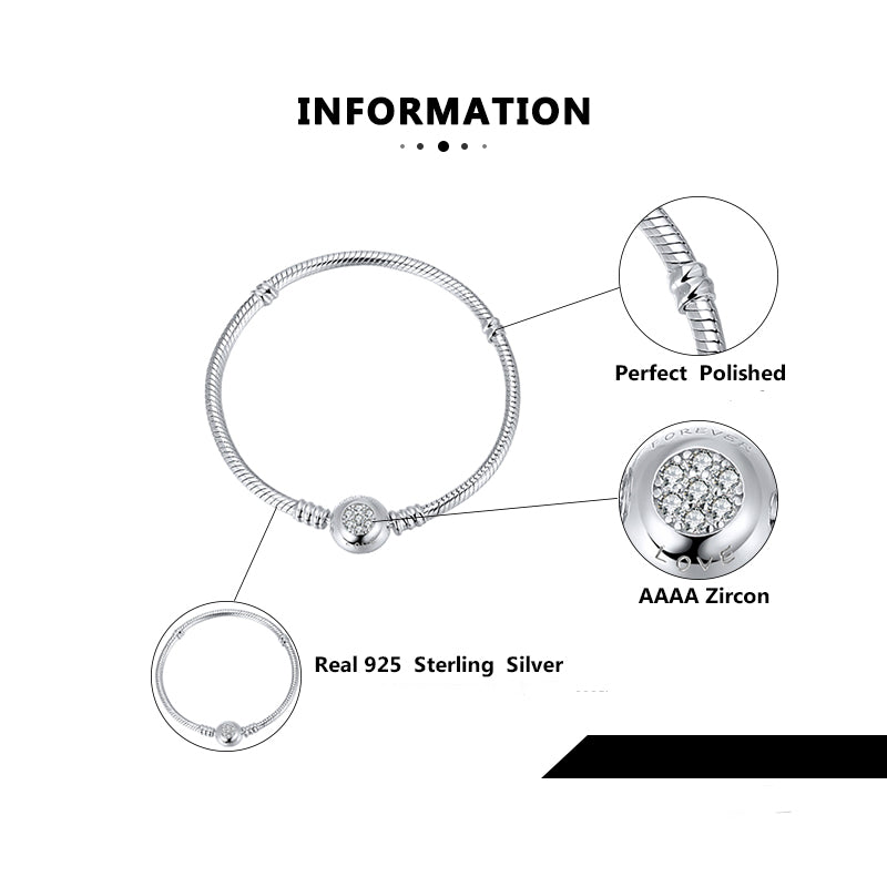Snake Chain Charm Bracelet Sterling Silver Cz Love Clasp Ginger Lyne Collection - 19cm Snake