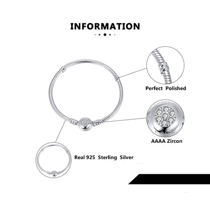 Snake Chain Charm Bracelet Sterling Silver Cz Love Clasp Ginger Lyne Collection - 19cm Snake