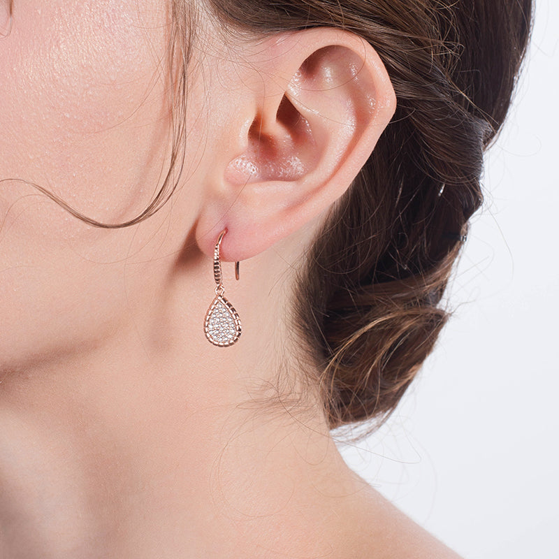 Teardrop Dangle Hook Earrings for Women Pave Cz Sterling Silver Ginger Lyne Collection - Yellow Gold