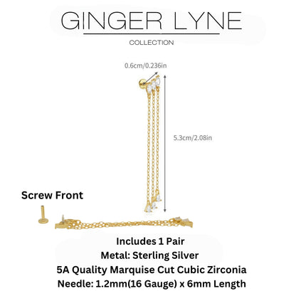 MarquiseDangleCZFlatBackEarringsforCartilageHelixTragusUpperLobeGoldPlatedSterlingSilver1pairbyGingerLyne_Gold-4