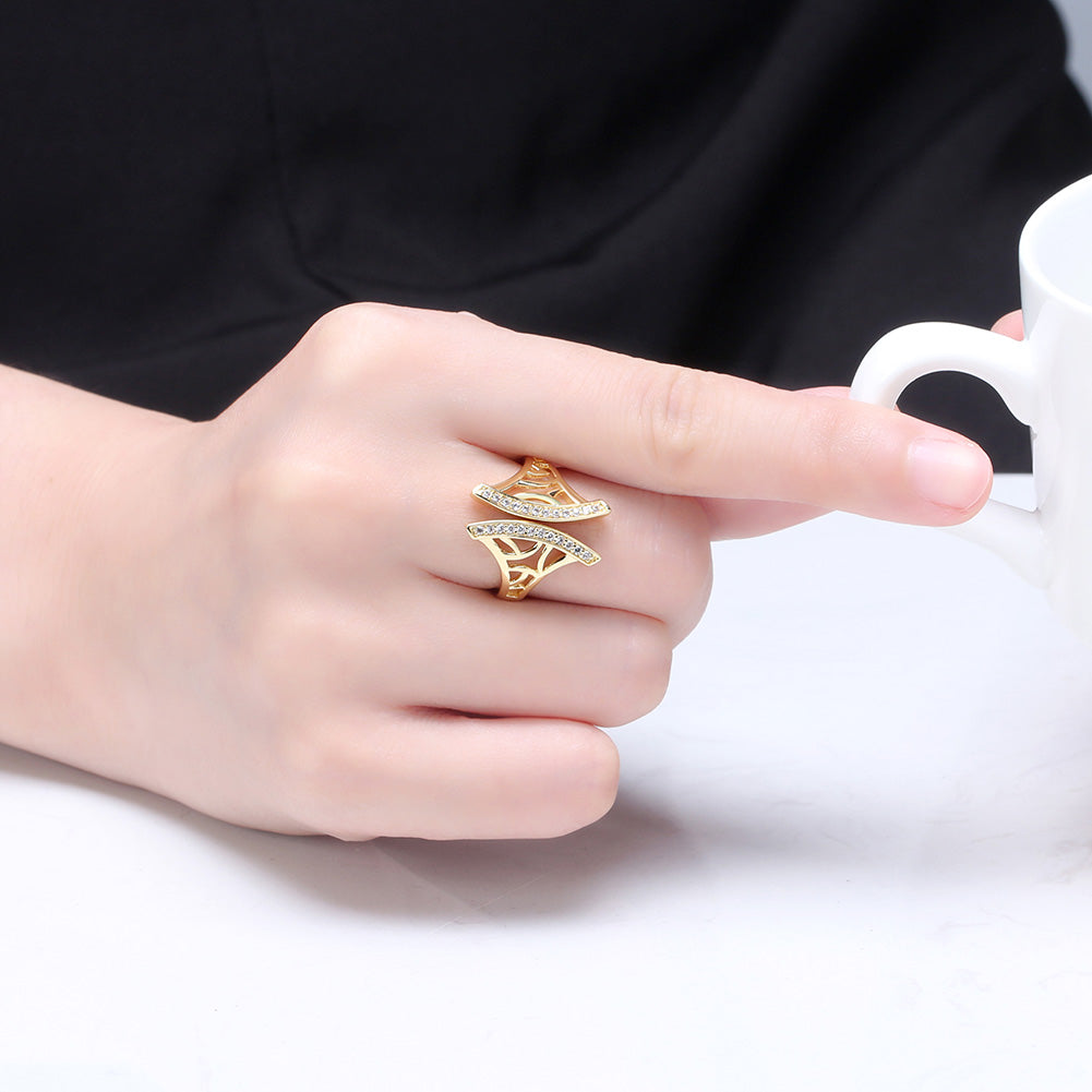 Window Pattern Adjustable Ring for Women and Girls Cz Gold Plated Ginger Lyne Collection