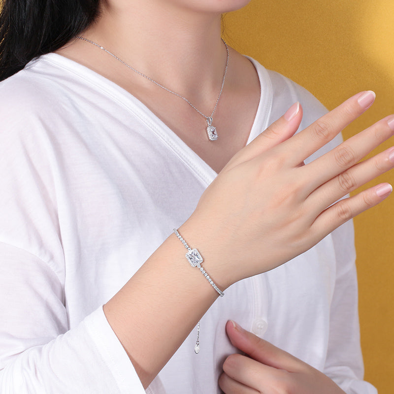 Halo Tennis Chain Bracelet for Women Adjustable Sterling Silver Pink CZ Ginger Lyne Collection - Clear