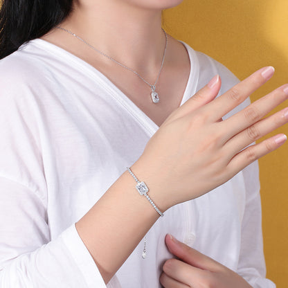 Halo Tennis Chain Bracelet for Women Adjustable Sterling Silver Pink CZ Ginger Lyne Collection - Clear
