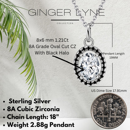 Oval Cut Black Halo Necklace for Women Simulated Diamond Sterling Silver Ginger Lyne