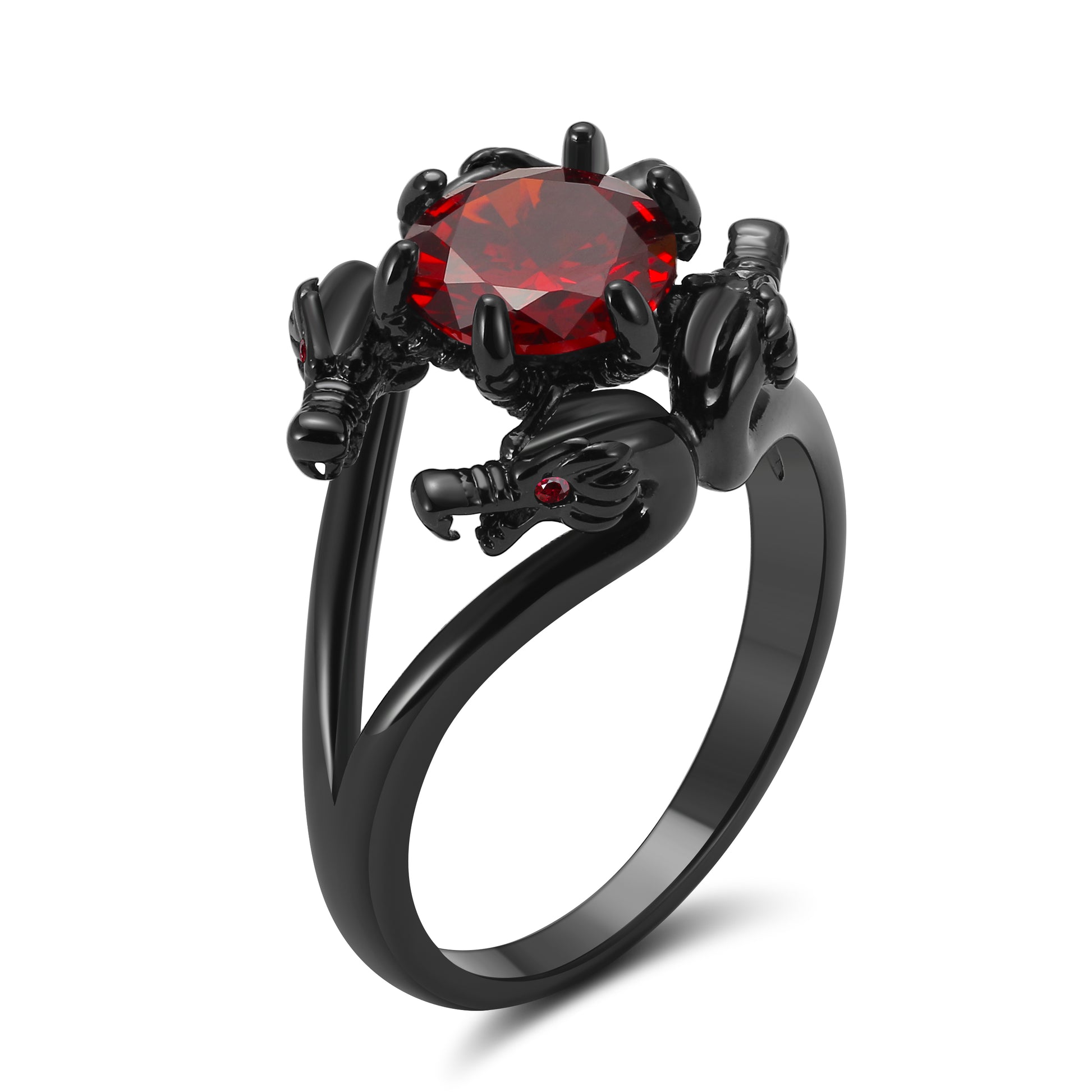 Dragon Ring Gothic Solitaire Cz Black Gothic Engagement Ring Girl Ginger Lyne Collection - Red,7