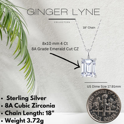 EmeraldCutSolitaireNecklaceforWomenSterlingSilver4CtCubicZirconia18"ChainGingerLyne_Silver-5