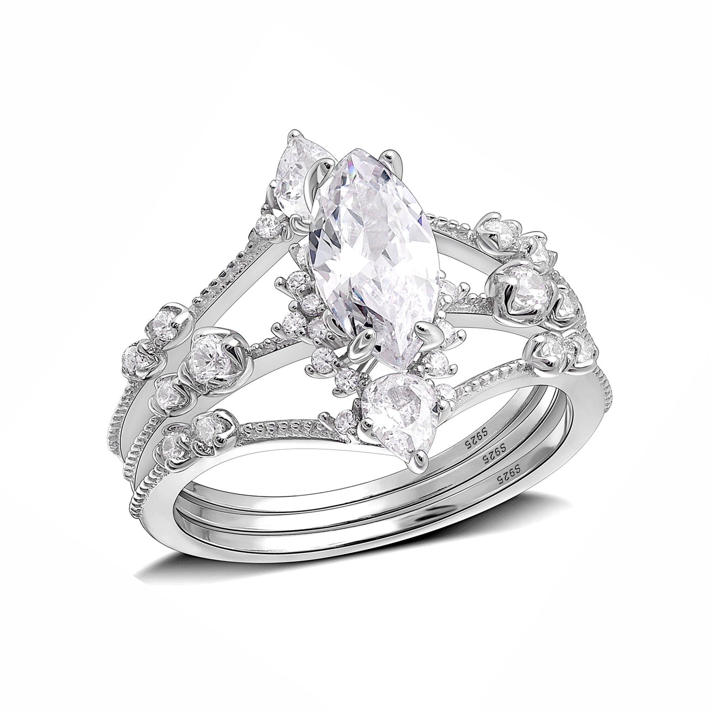 ChristabellaMarquiseBridalRingSetSterlingSilverWomenGingerLyneCollection_Silver-1