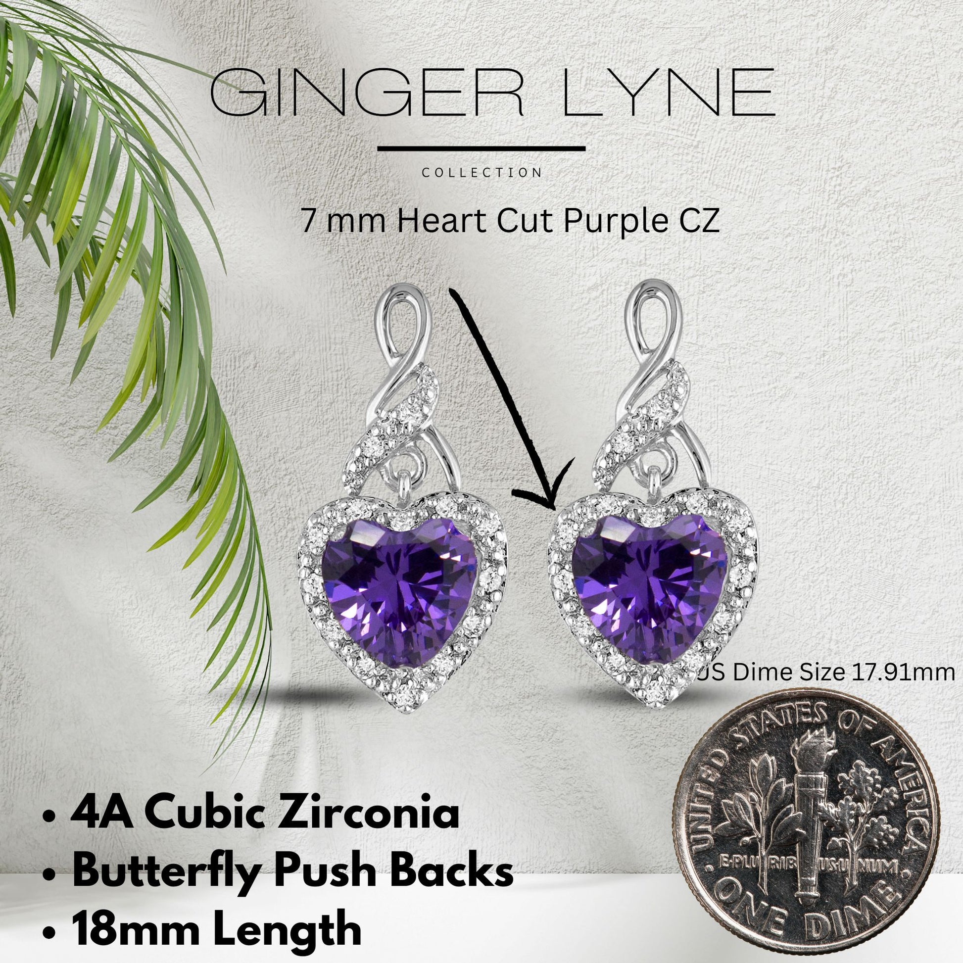 Heart Shape Blue Cz Drop Stud Earrings Womens Ginger Lyne Collection - Purple