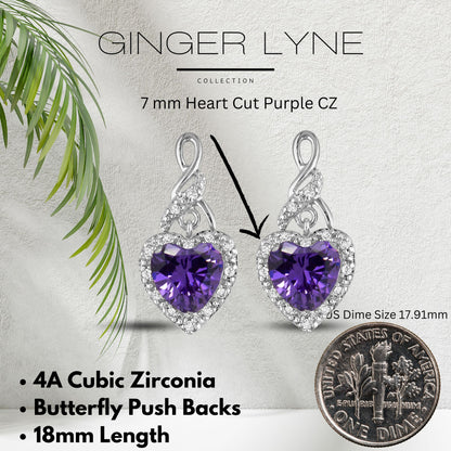 Heart Shape Blue Cz Drop Stud Earrings Womens Ginger Lyne Collection - Purple
