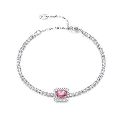 Halo Tennis Chain Bracelet for Women Adjustable Sterling Silver Pink CZ Ginger Lyne Collection