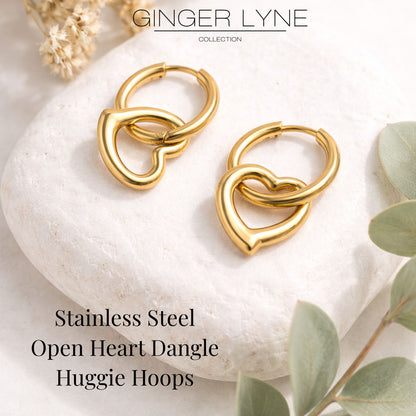 OpenHeartCharmDangleHuggieHoopEarringsStainlessSteelbyGingerLyne_Gold-4