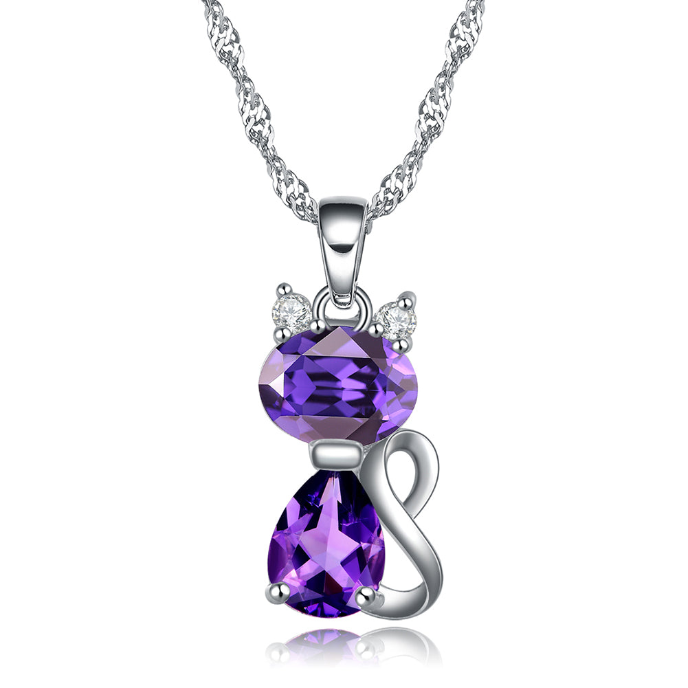 Kitten Cat Pendant Necklace for Girls or Women Purple Cubic Zirconia Ginger Lyne Collection