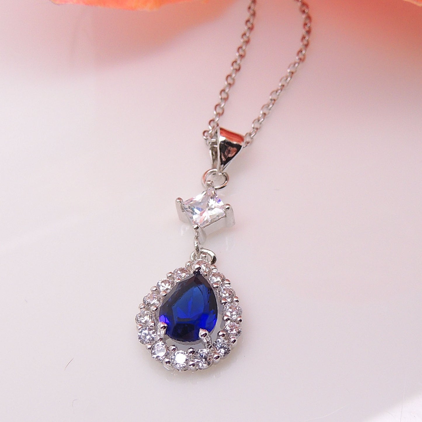 Sonoma Stud Pendant Necklace Blue Pear Clear Cz Womens Ginger Lyne Collection