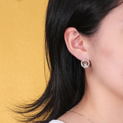 Floating CZ Bear Necklace Earrings Ring Set for Women Gold Plated Sterling Silver Ginger Lyne - Set