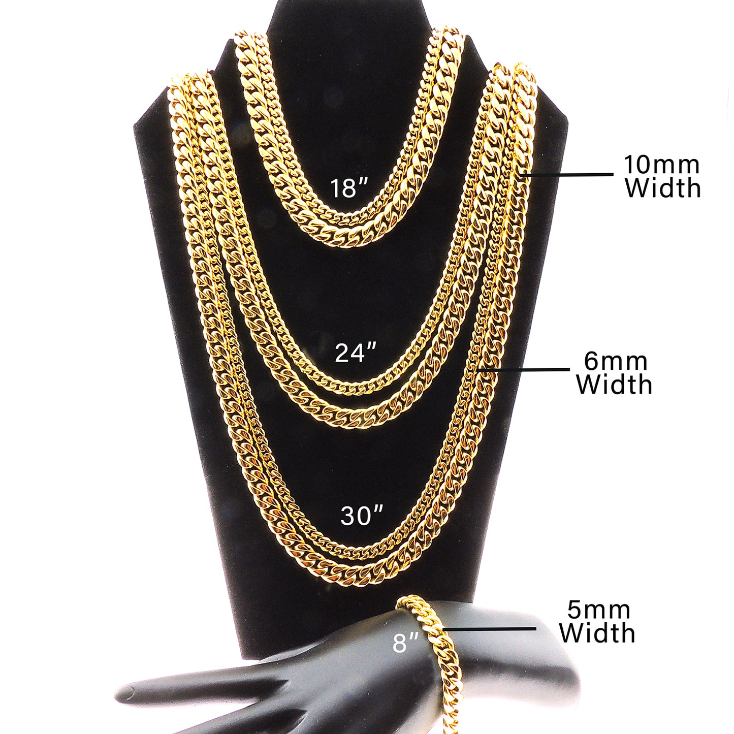 Cuban Link Chain Necklace Gold Stainless Steel Hip Hop Men Women Ginger Lyne Collection - Gold-10mm-18