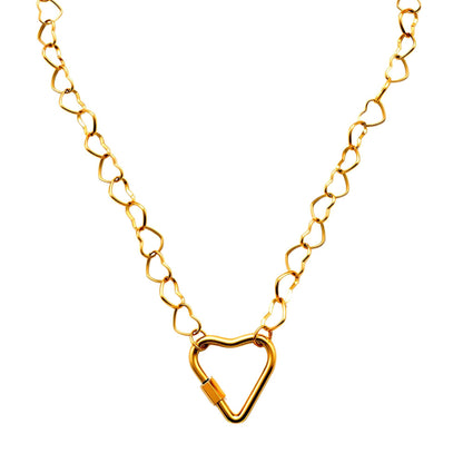 CarabinerCharmHolderNecklaceforWomenbyGingerLyneHeartLinkChain18KTGoldPlatedStainlessSteel_Gold-HeartChain/HeartCH-1