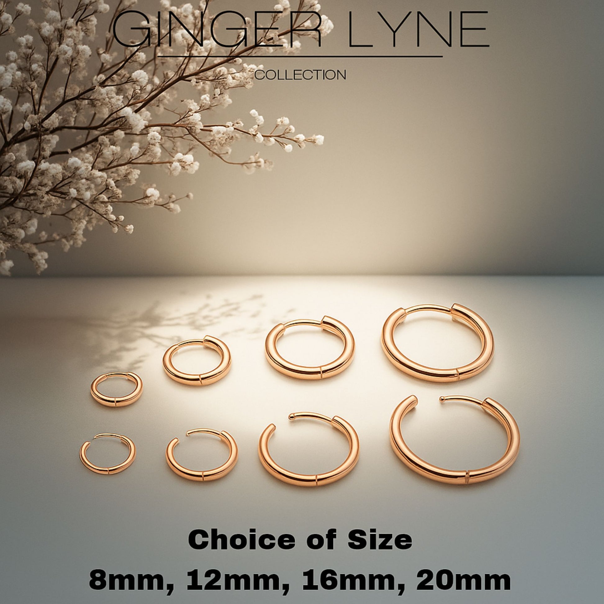 Stainless Steel Hoop Earrings by Ginger Lyne Huggie Style for Lobe Cartilage Piercing Body Jewelry - Rose-20mm